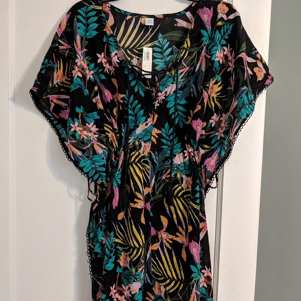 Tropical print caftan cover-up